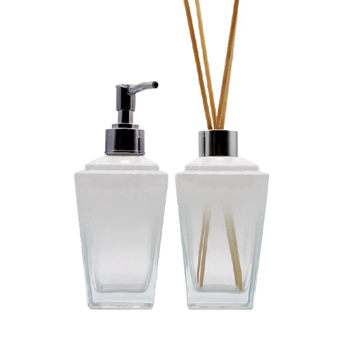Kit Lavabo Pirâmide Alva – Difusor e Saboneteira em Vidro