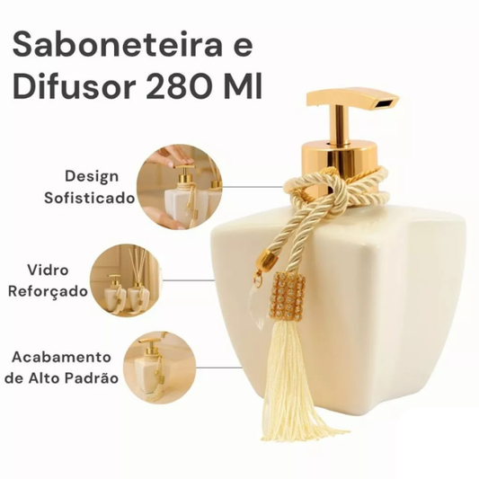 Kit Lavabo Eleganzza – Difusor e Saboneteira em Vidro