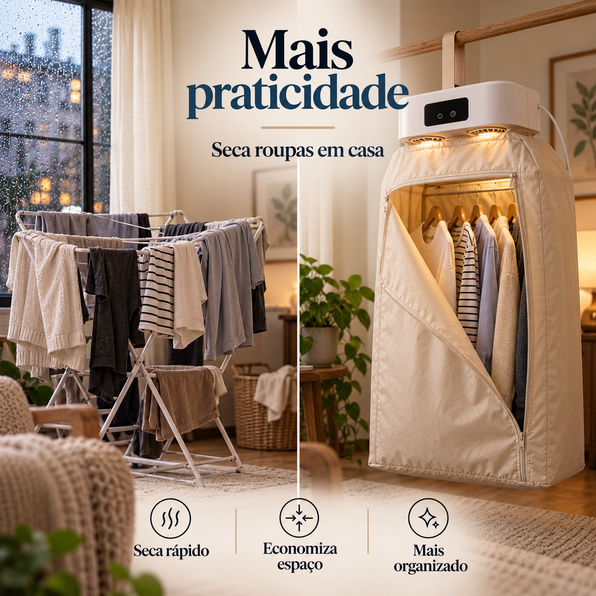 Secador De Roupas Portátil Elétrico Aquecedor Varal Dobrável Secagem Rápida
