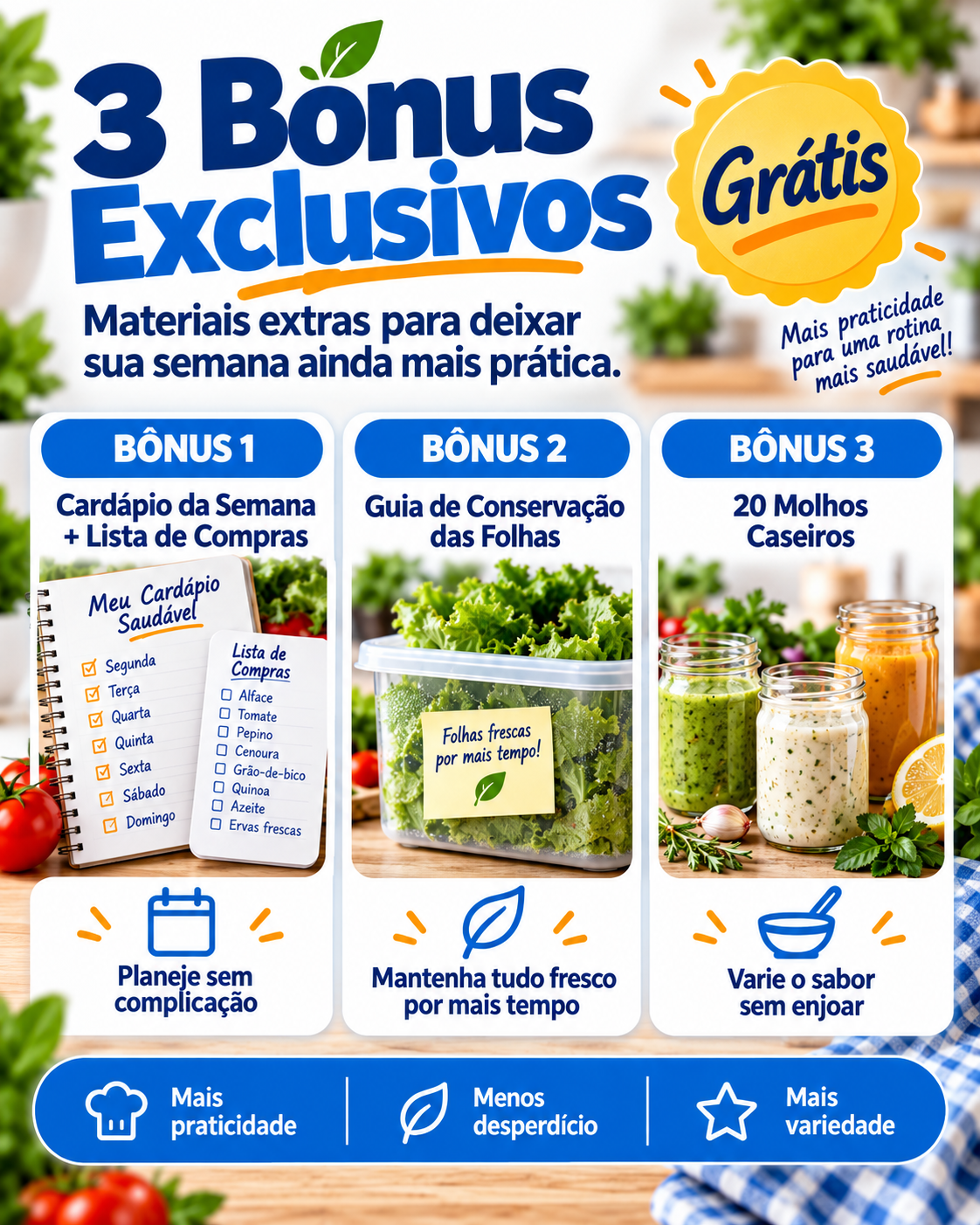Salada Pronta a Semana Toda — Mais de 100 Receitas + Método 7 Dias Fresca + 3 Bônus Exclusivos