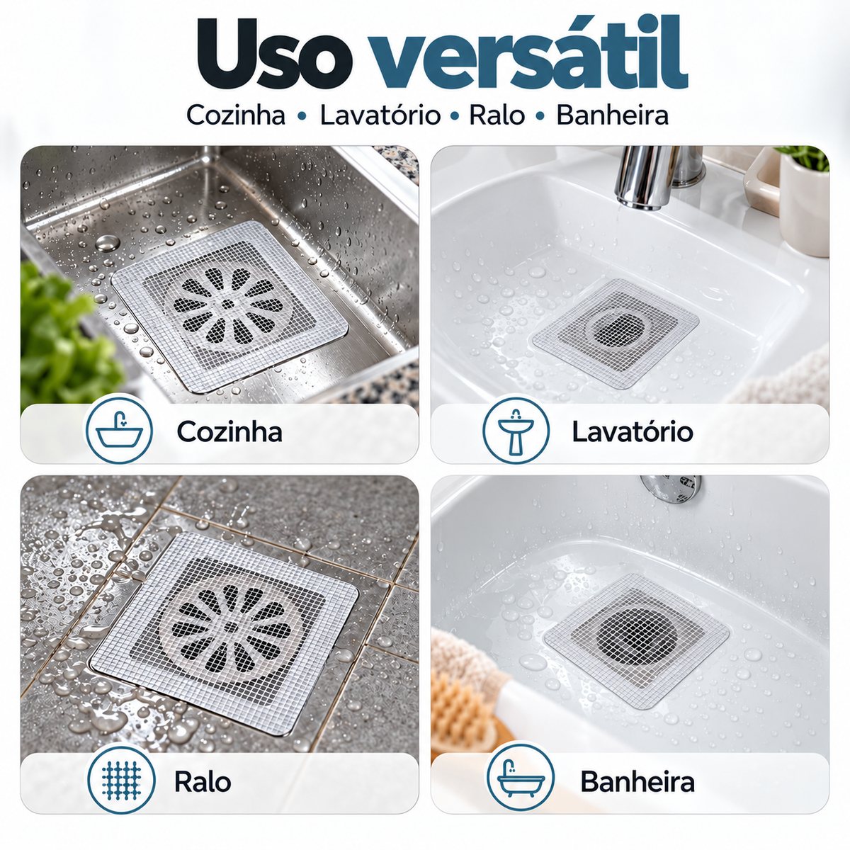 Kit Adesivo Protetor de Ralo Descartável com Tela Filtro Anti-Entupimento e Anti-Insetos | Banheiro e Cozinha
