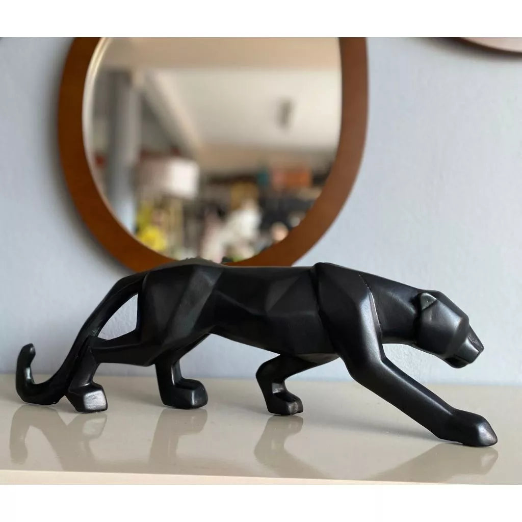 Escultura Pantera Negra Geométrica Estatueta De Decoração Casa
