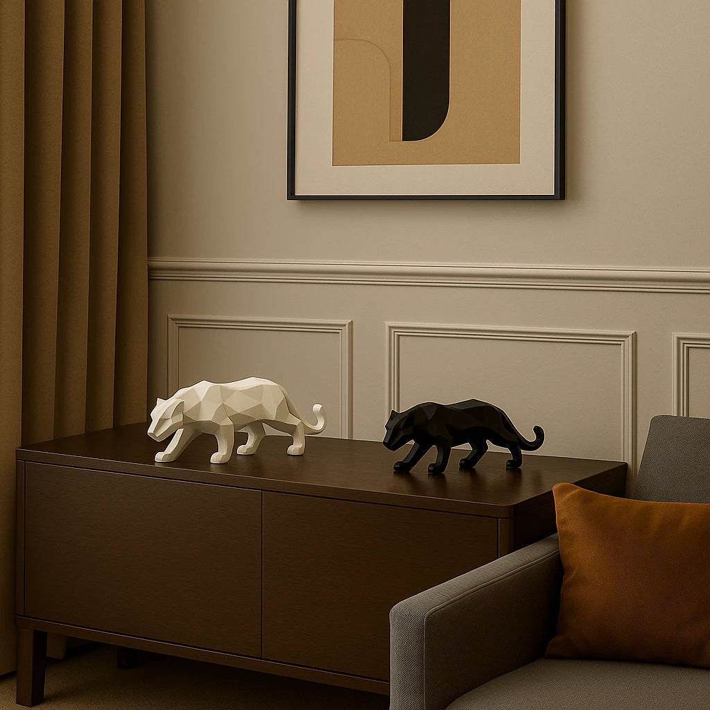 Escultura Pantera Negra Geométrica Estatueta De Decoração Casa