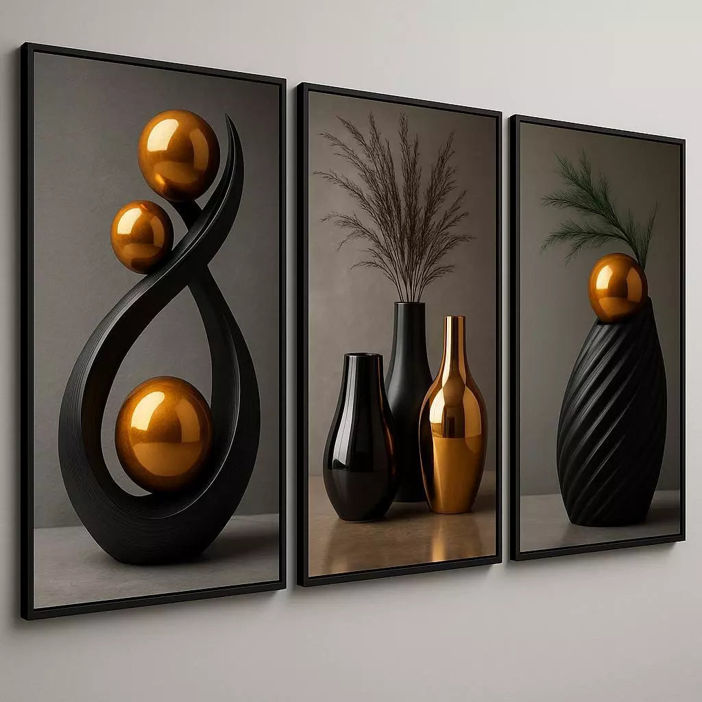 Conjunto 3 Quadros Decorativos Abstratos Geométricos | Lar Criativo