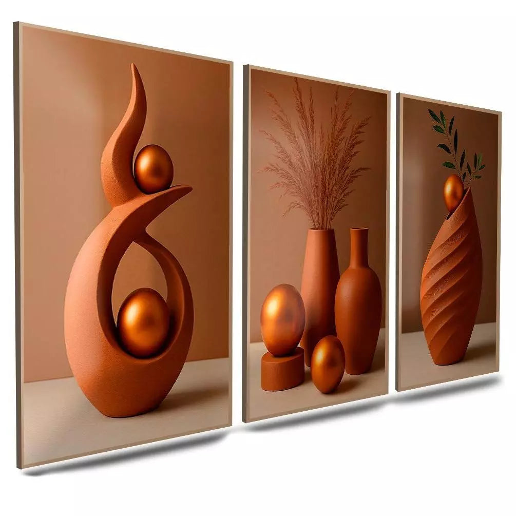 Conjunto 3 Quadros Decorativos Abstratos Geométricos | Lar Criativo