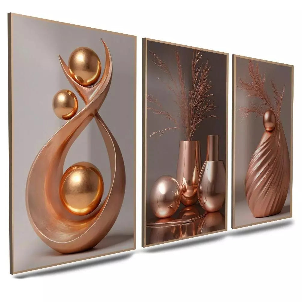Conjunto 3 Quadros Decorativos Abstratos Geométricos | Lar Criativo