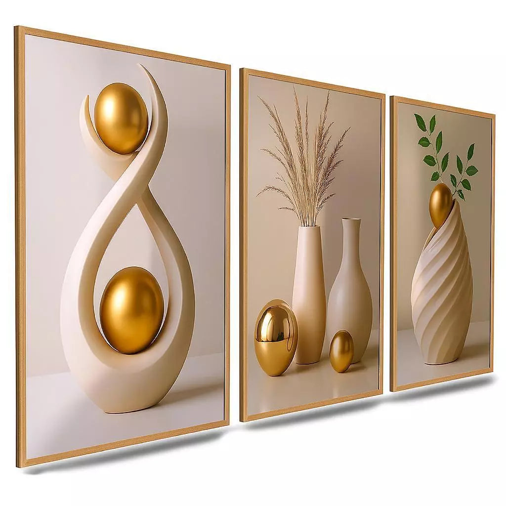 Conjunto 3 Quadros Decorativos Abstratos Geométricos | Lar Criativo