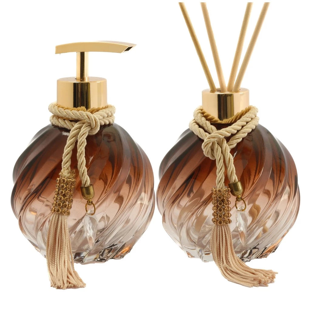 Kit Espiral Âmbar – Difusor + Saboneteira em Vidro – Lar Criativo