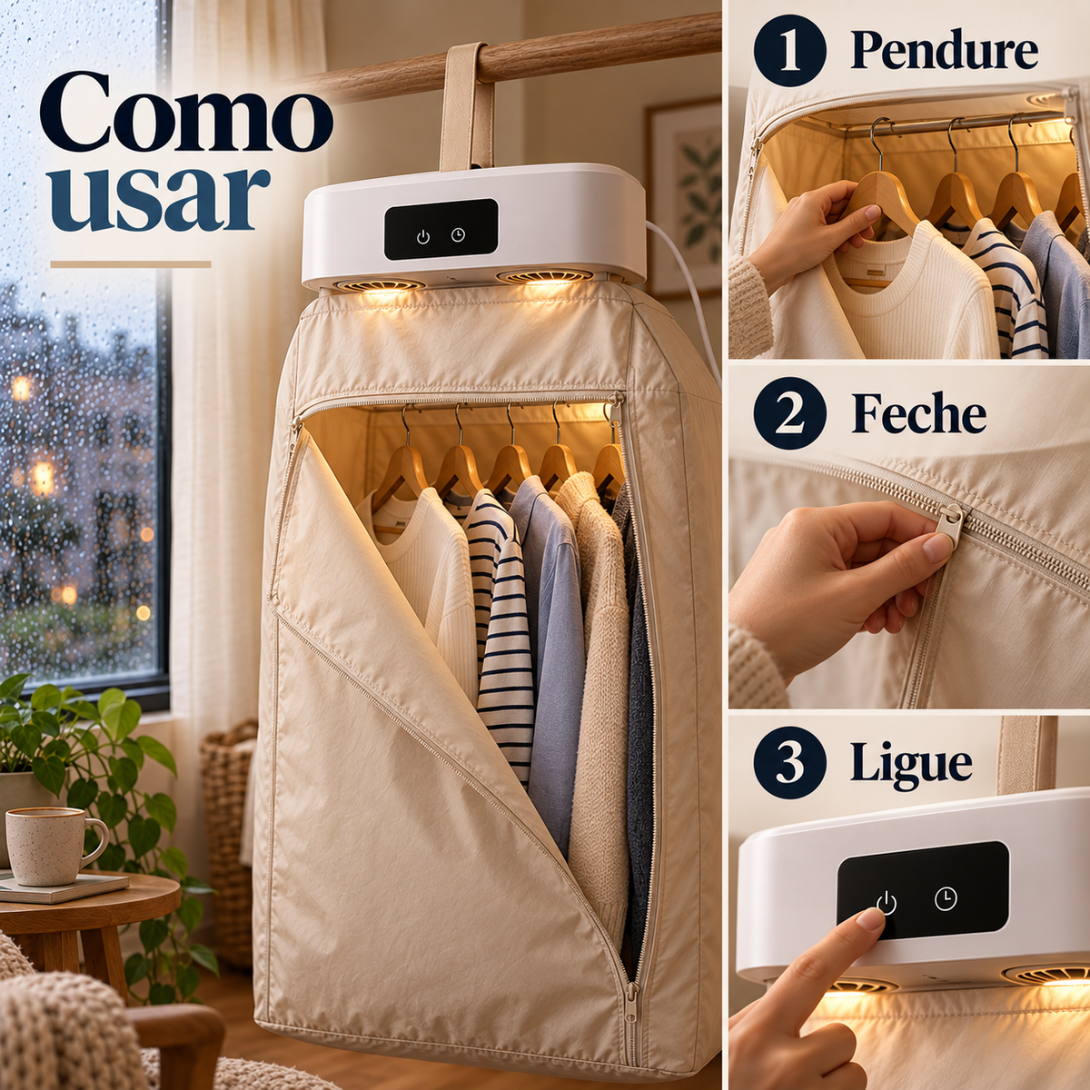 Secador De Roupas Portátil Elétrico Aquecedor Varal Dobrável Secagem Rápida