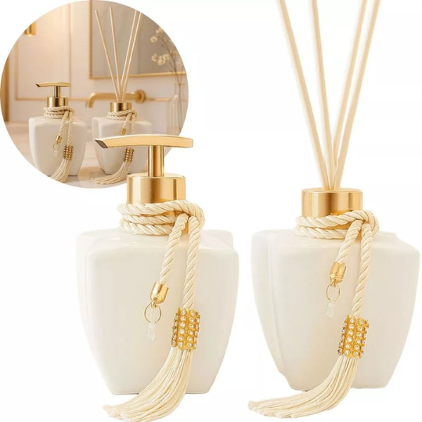 Kit Lavabo Eleganzza – Difusor e Saboneteira em Vidro