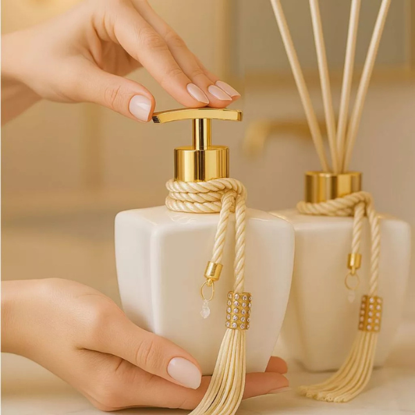 Kit Lavabo Eleganzza – Difusor e Saboneteira em Vidro
