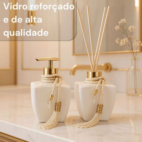 Kit Lavabo Eleganzza – Difusor e Saboneteira em Vidro