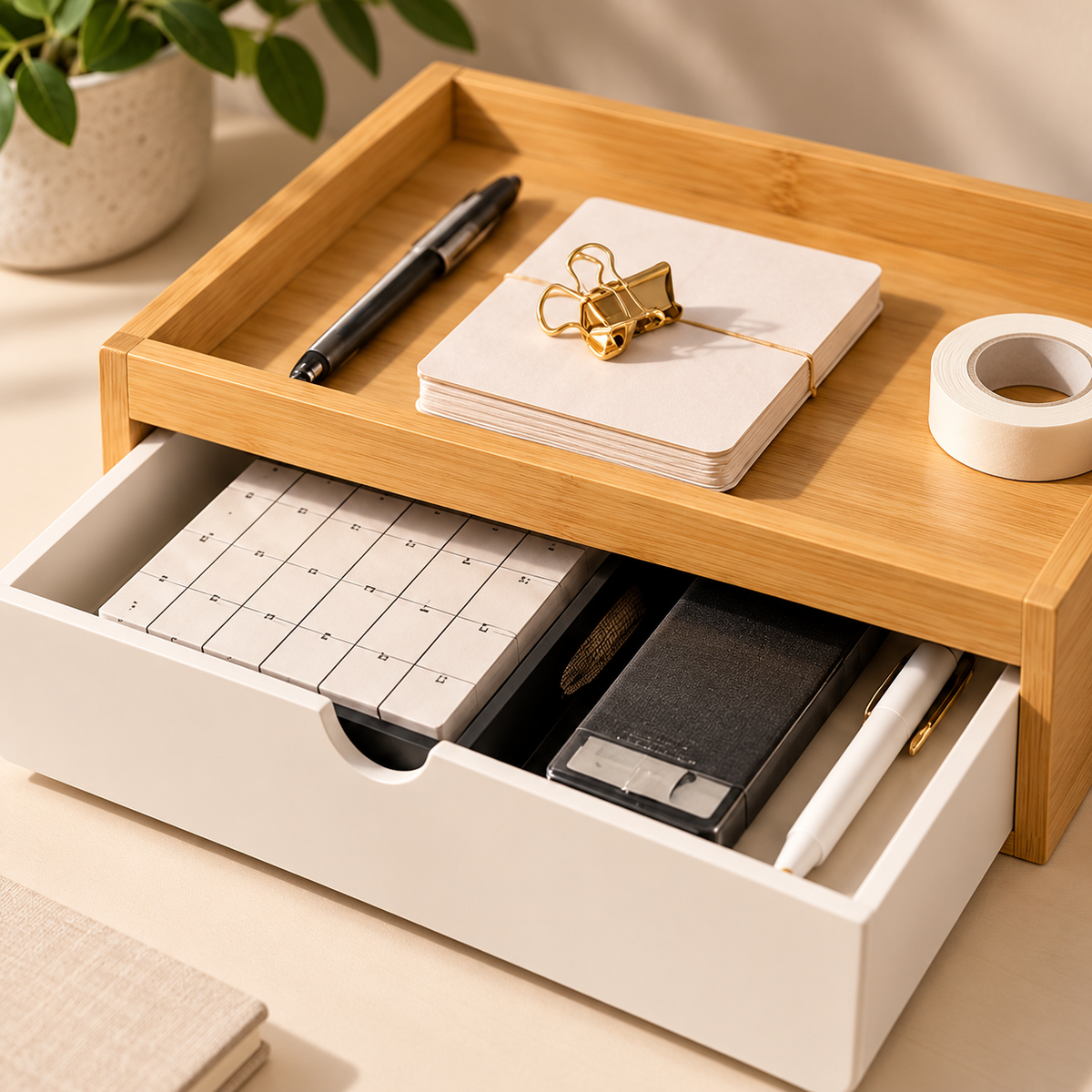 Noma — Organizador de Mesa em Bambu com Gaveta