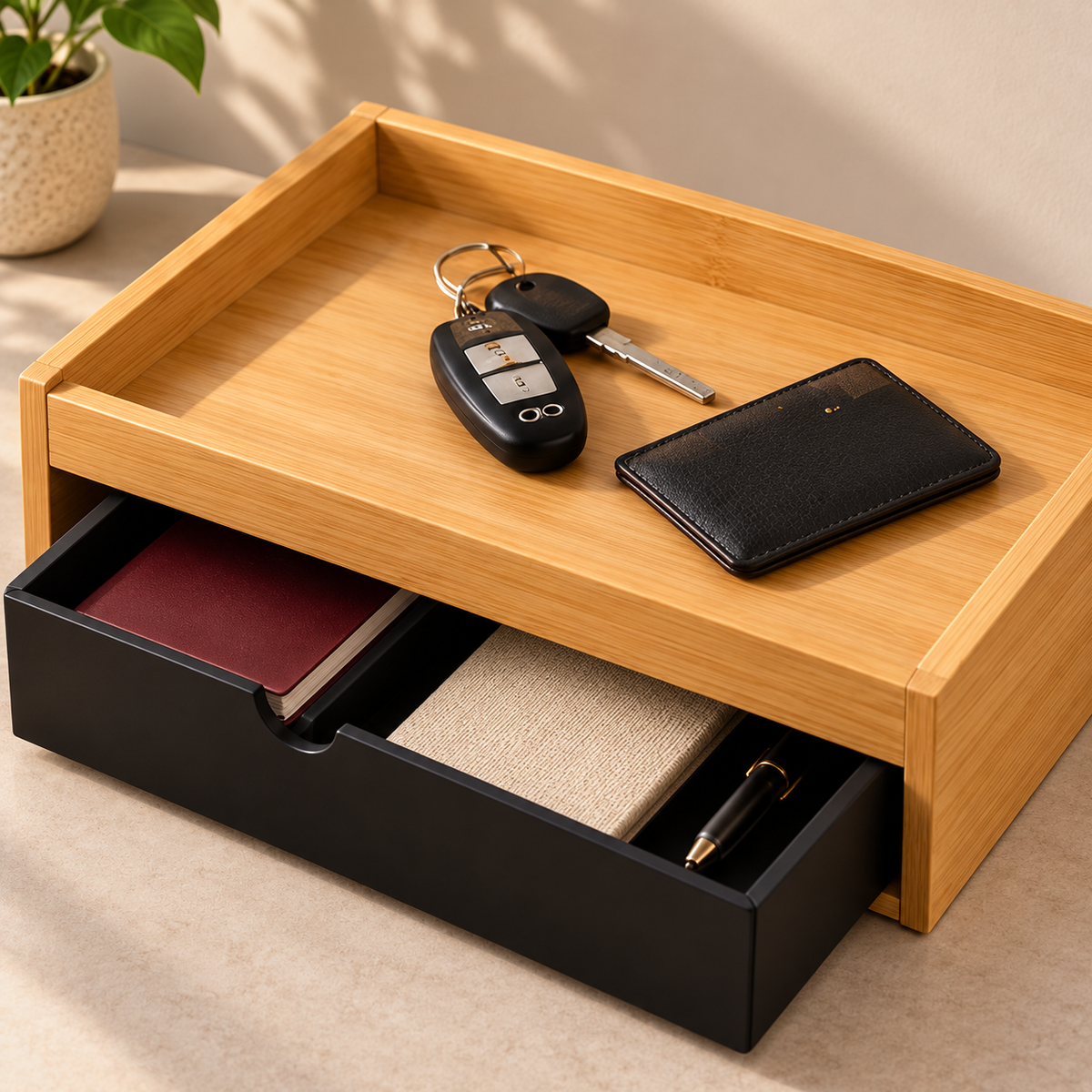 Noma — Organizador de Mesa em Bambu com Gaveta