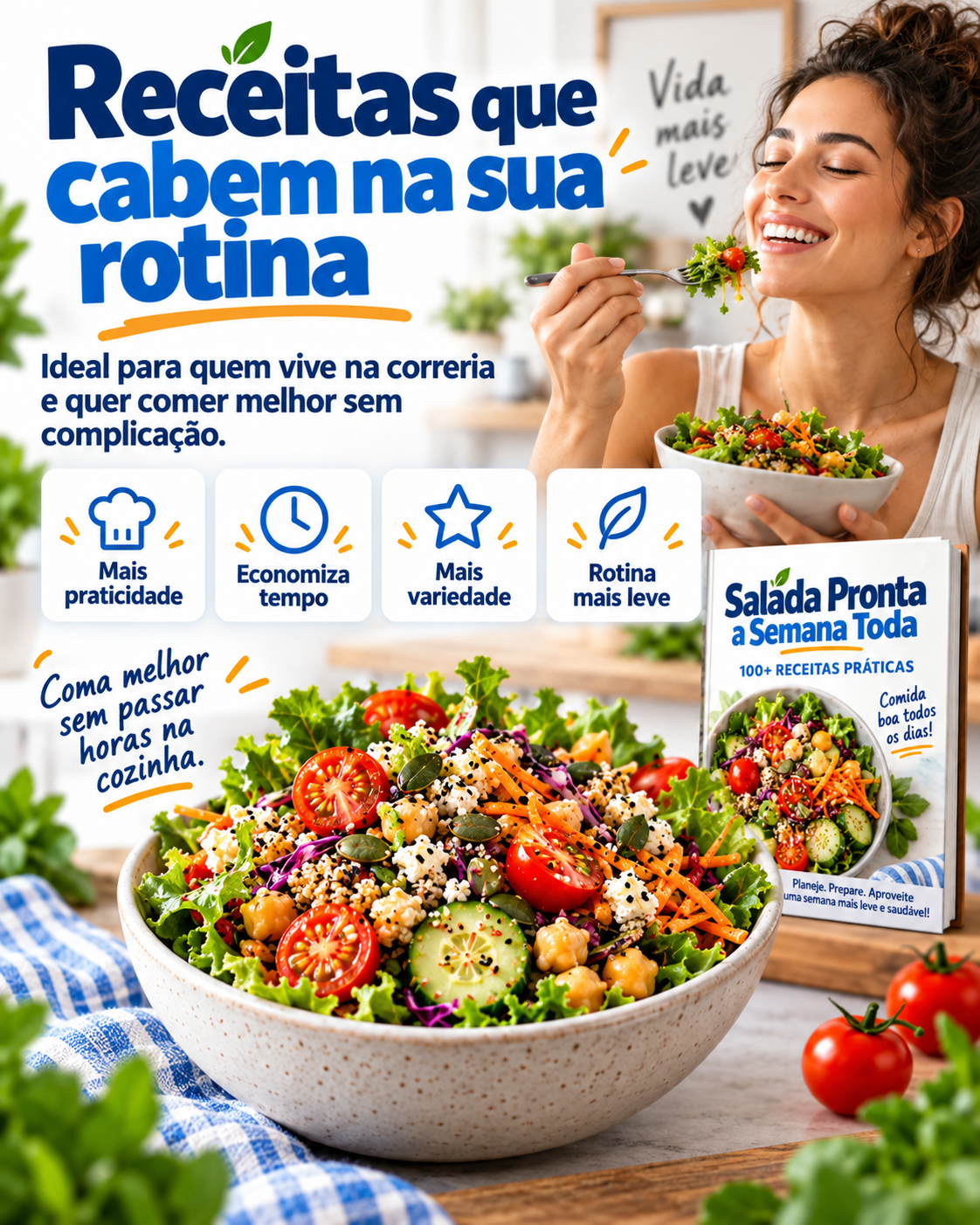 Salada Pronta a Semana Toda — Mais de 100 Receitas + Método 7 Dias Fresca + 3 Bônus Exclusivos
