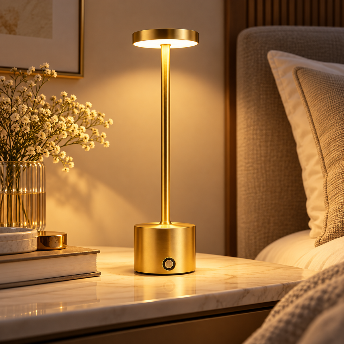 Luminária de Mesa Aura Gold – Iluminação LED Sem Fio.