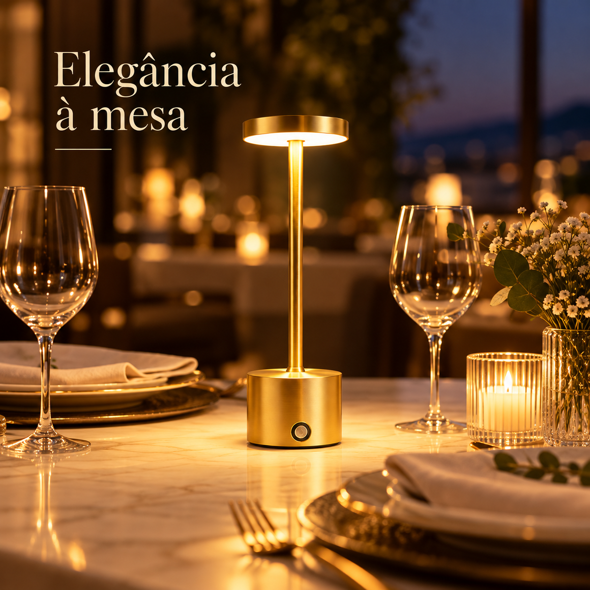 Luminária de Mesa Aura Gold – Iluminação LED Sem Fio.