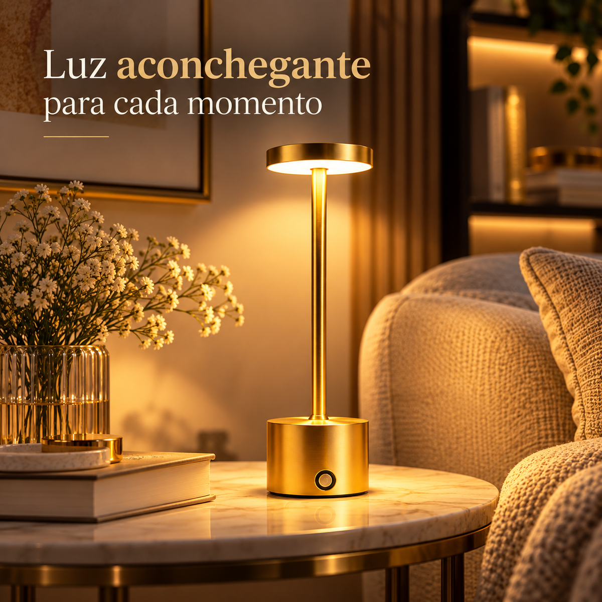 Luminária de Mesa Aura Gold – Iluminação LED Sem Fio.
