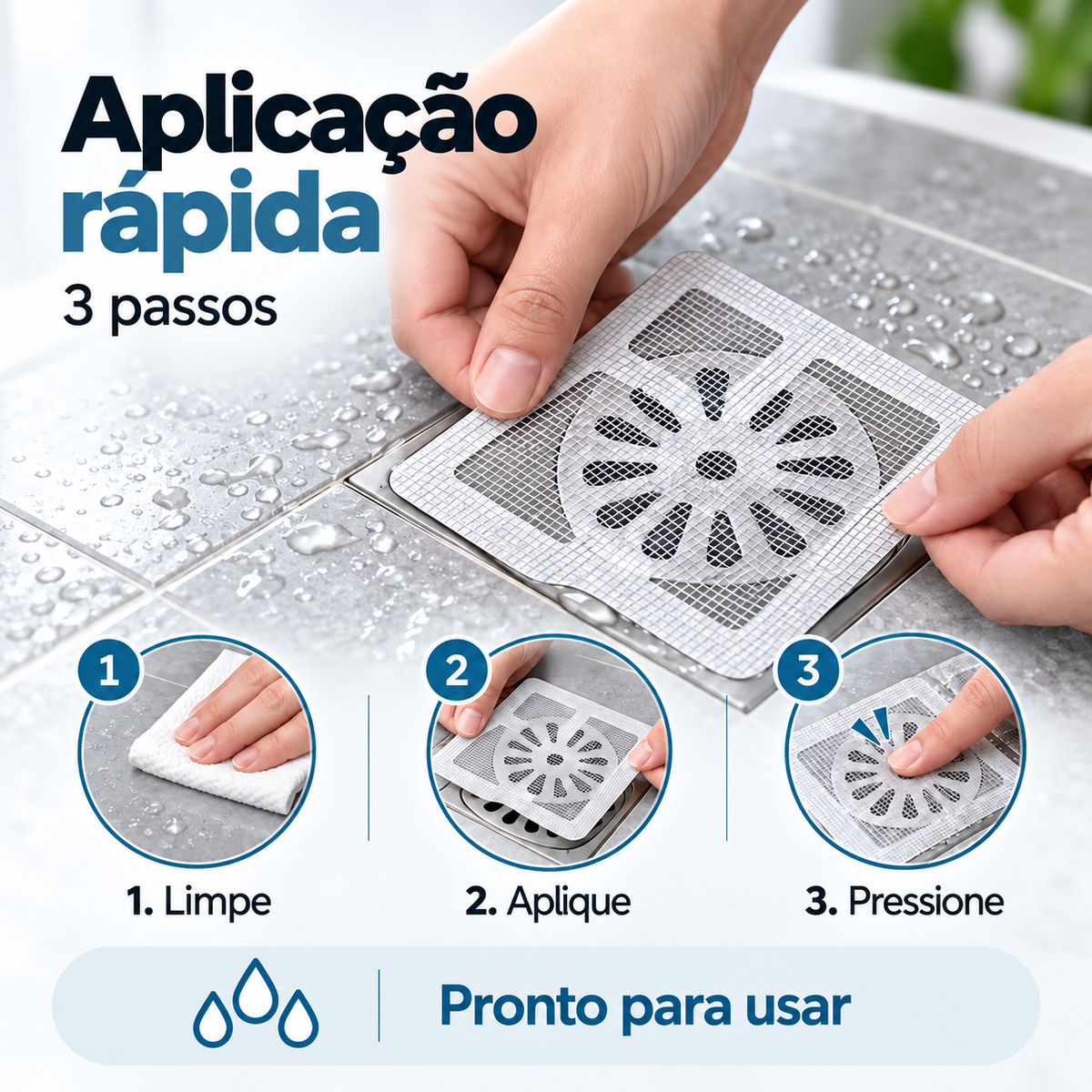 Kit Adesivo Protetor de Ralo Descartável com Tela Filtro Anti-Entupimento e Anti-Insetos | Banheiro e Cozinha