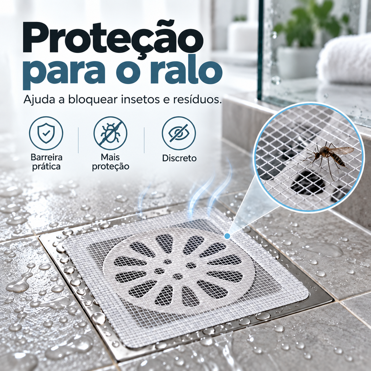 Kit Adesivo Protetor de Ralo Descartável com Tela Filtro Anti-Entupimento e Anti-Insetos | Banheiro e Cozinha