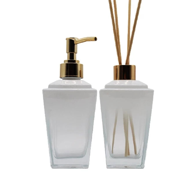 Kit Lavabo Pirâmide Alva – Difusor e Saboneteira em Vidro