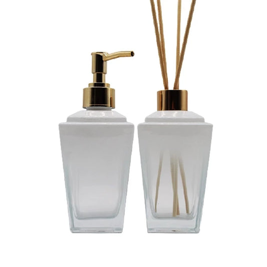 Kit Lavabo Pirâmide Alva – Difusor e Saboneteira em Vidro