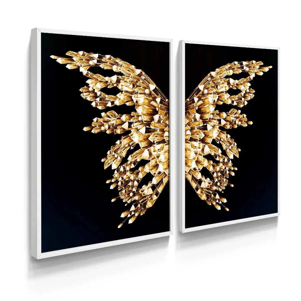 Conjunto Decorativo Golden Wings – Kit com 2 Quadros Premium 94cm