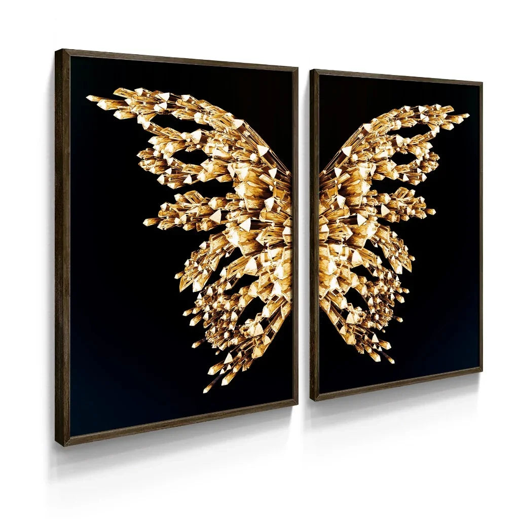 Conjunto Decorativo Golden Wings – Kit com 2 Quadros Premium 94cm