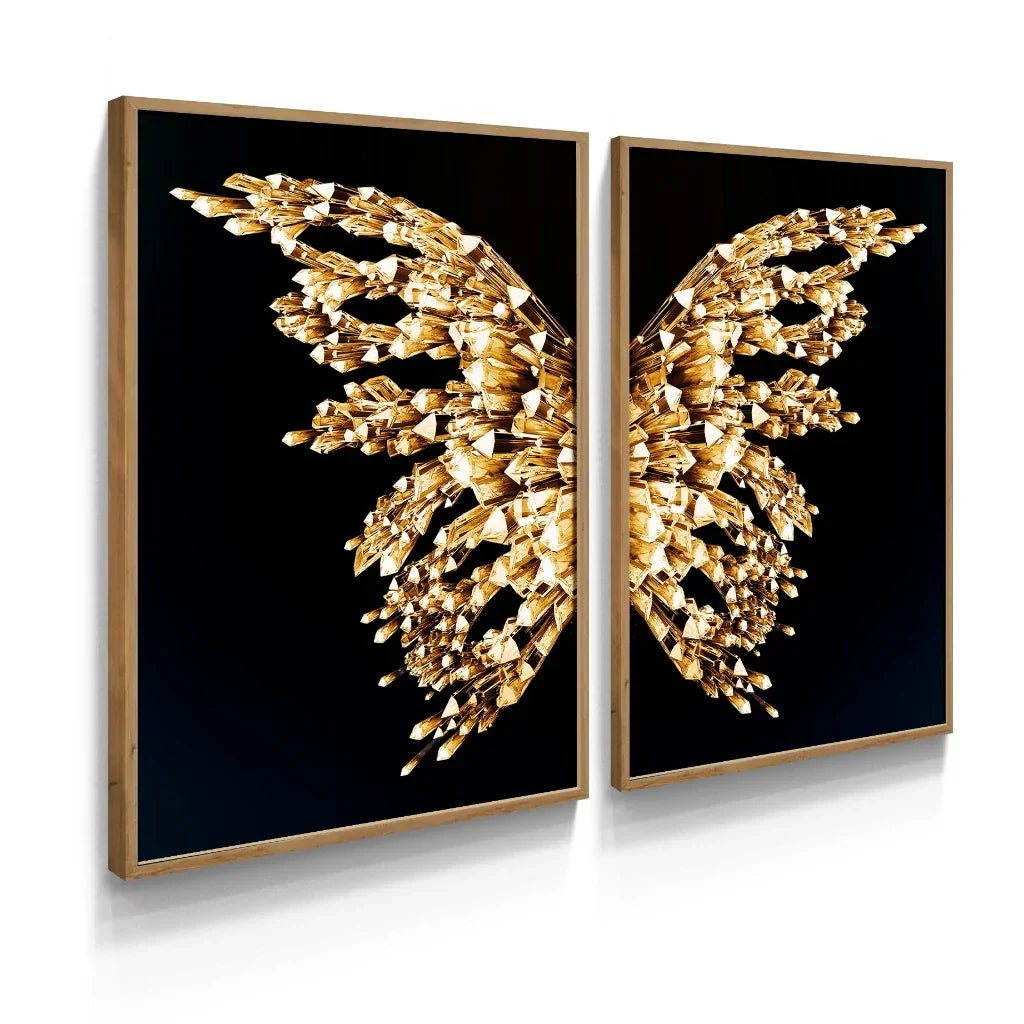 Conjunto Decorativo Golden Wings – Kit com 2 Quadros Premium 94cm