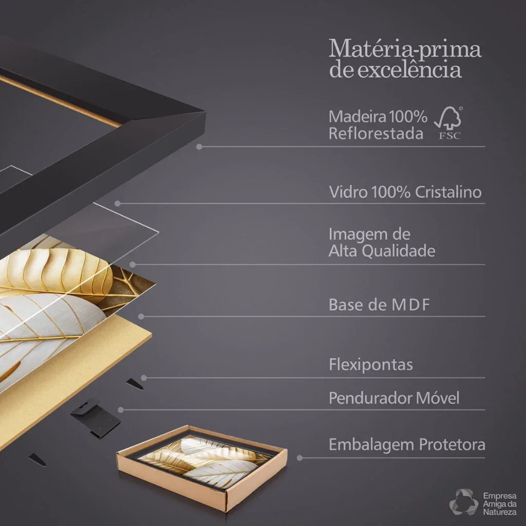 Conjunto Decorativo Golden Wings – Kit com 2 Quadros Premium 94cm