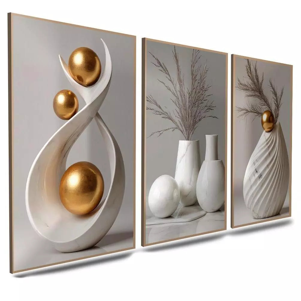 Conjunto 3 Quadros Decorativos Abstratos Geométricos | Lar Criativo