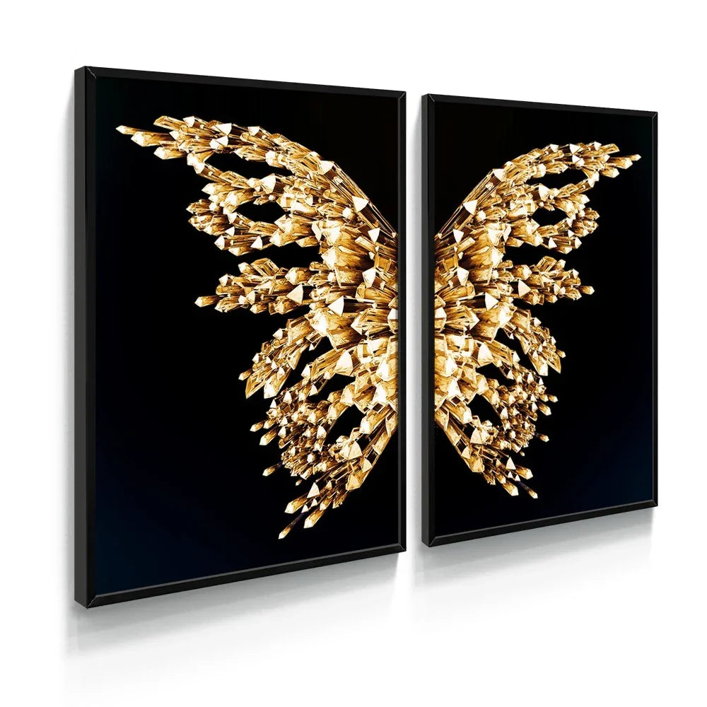 Conjunto Decorativo Golden Wings – Kit com 2 Quadros Premium 94cm