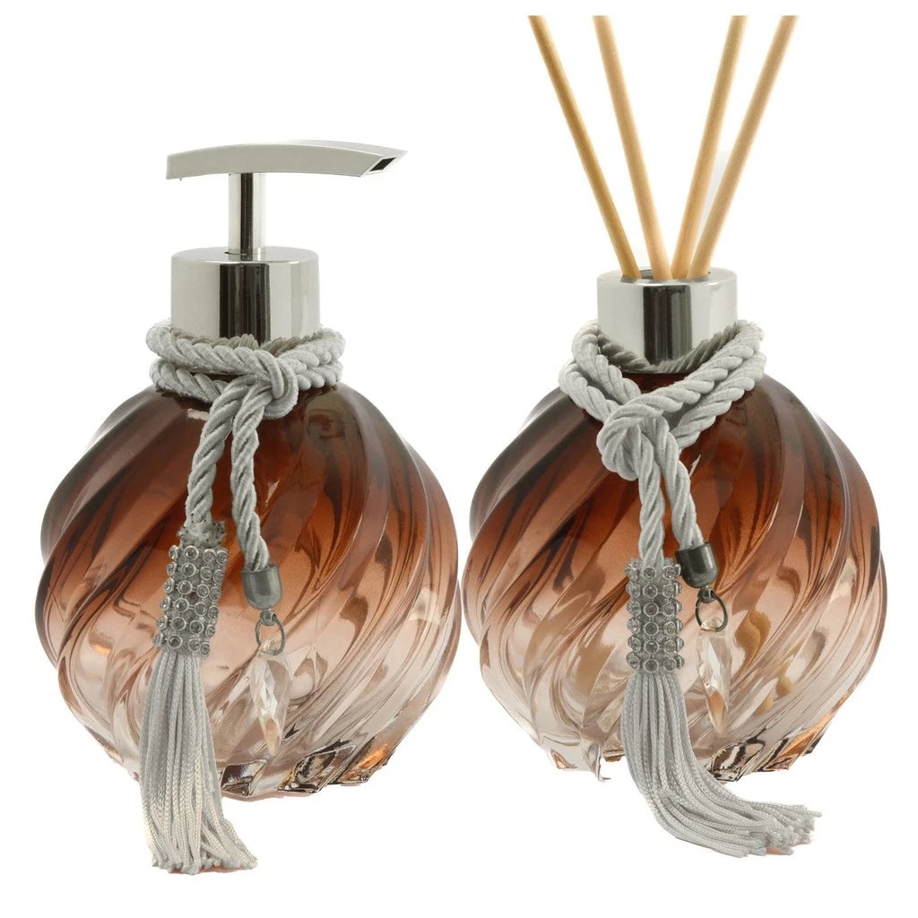 Kit Espiral Âmbar – Difusor + Saboneteira em Vidro – Lar Criativo