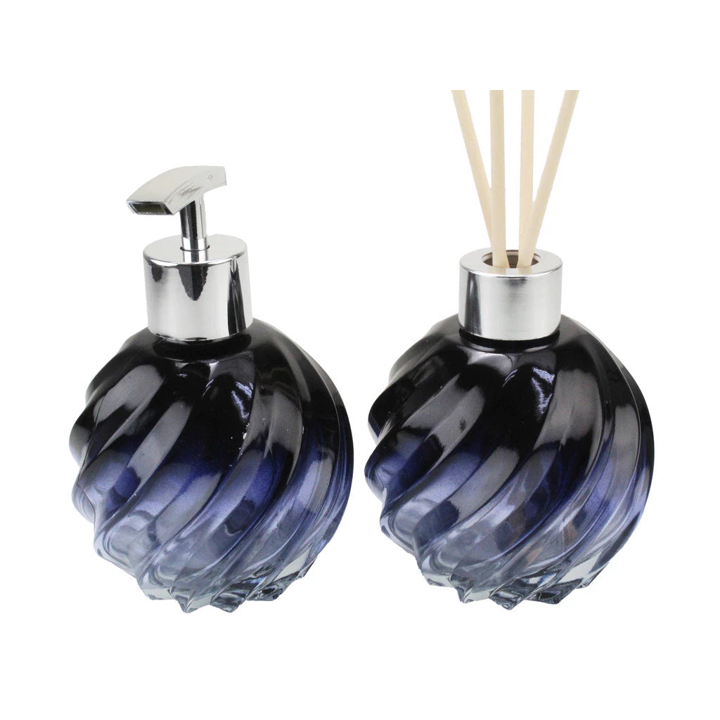 Kit Lavabo Espiral Azul Safira – Difusor e Saboneteira em Vidro